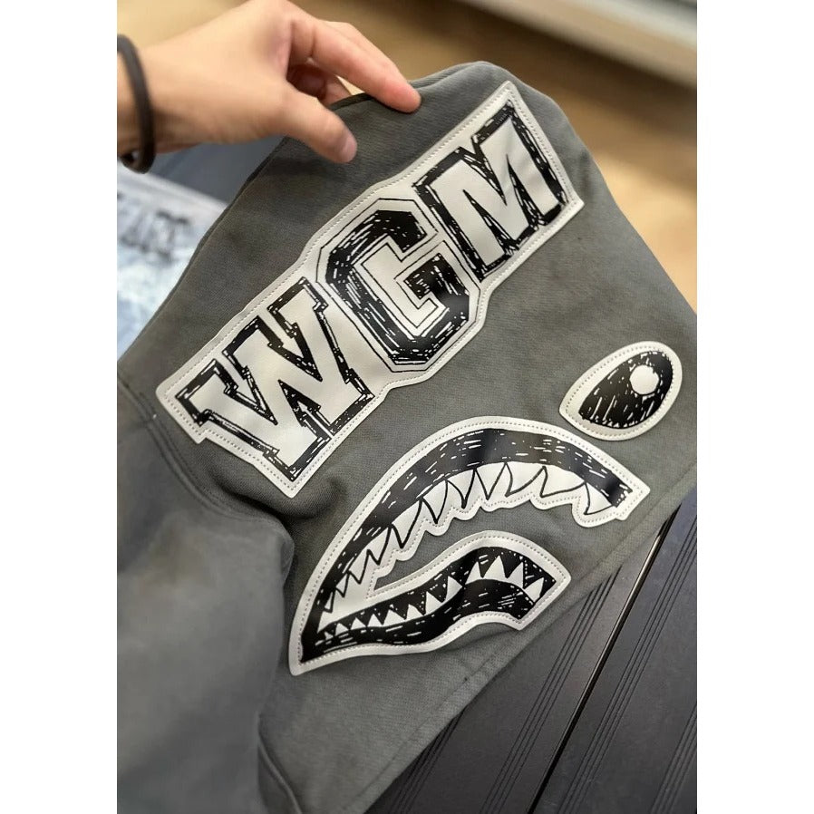 A Bathing Ape BAPE Hand Drawn Face Shark Full Zip Hoodie - Grey