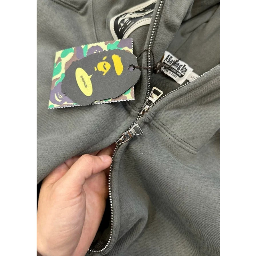 A Bathing Ape BAPE Hand Drawn Face Shark Full Zip Hoodie - Grey