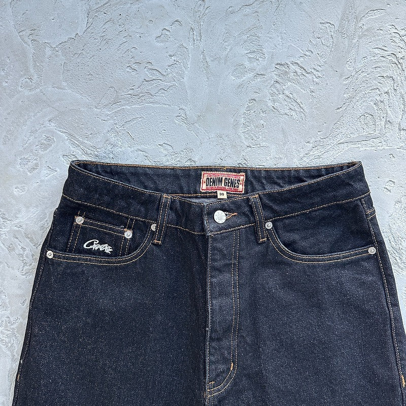 DUAL STRIPE BAGGY JEANS [BLACK WASH] - Corteiz