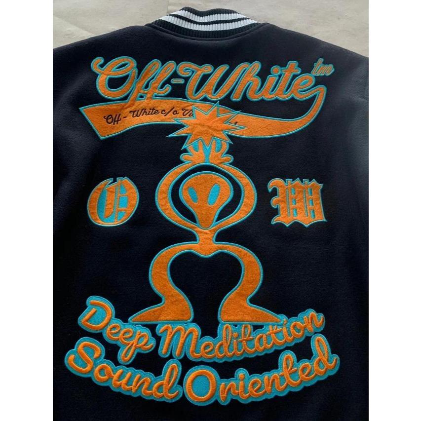 Off-White Black & White Deep Meditation Varsity Alien Jacket