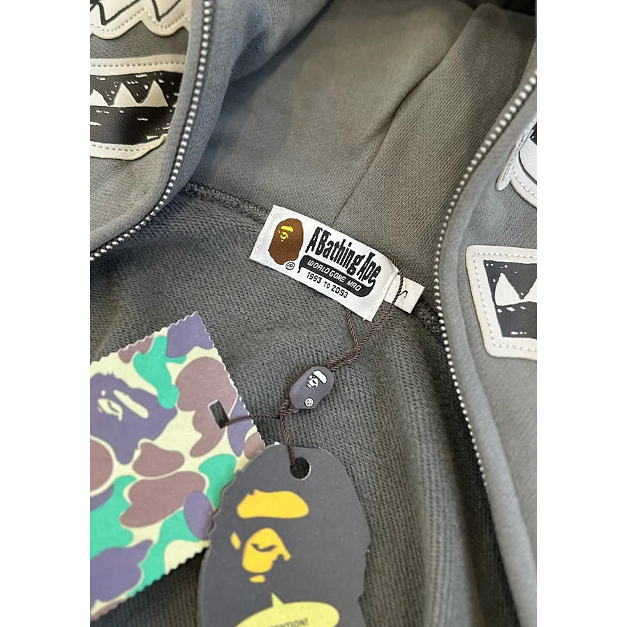 A Bathing Ape BAPE Hand Drawn Face Shark Full Zip Hoodie - Grey