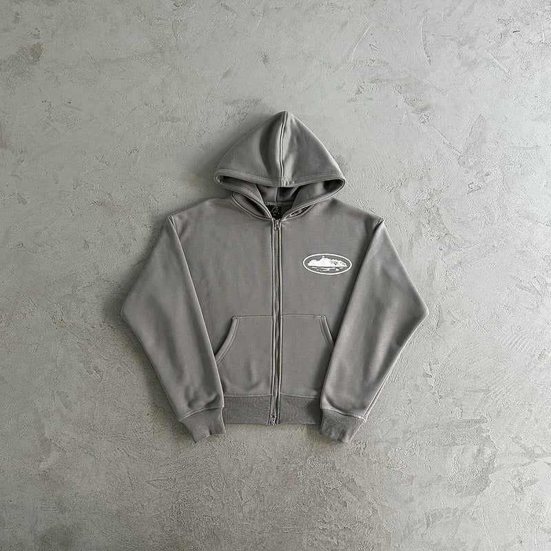 ISLAND PUFF PRINT ZIP HOODIE [GULLY GREY] - Corteiz
