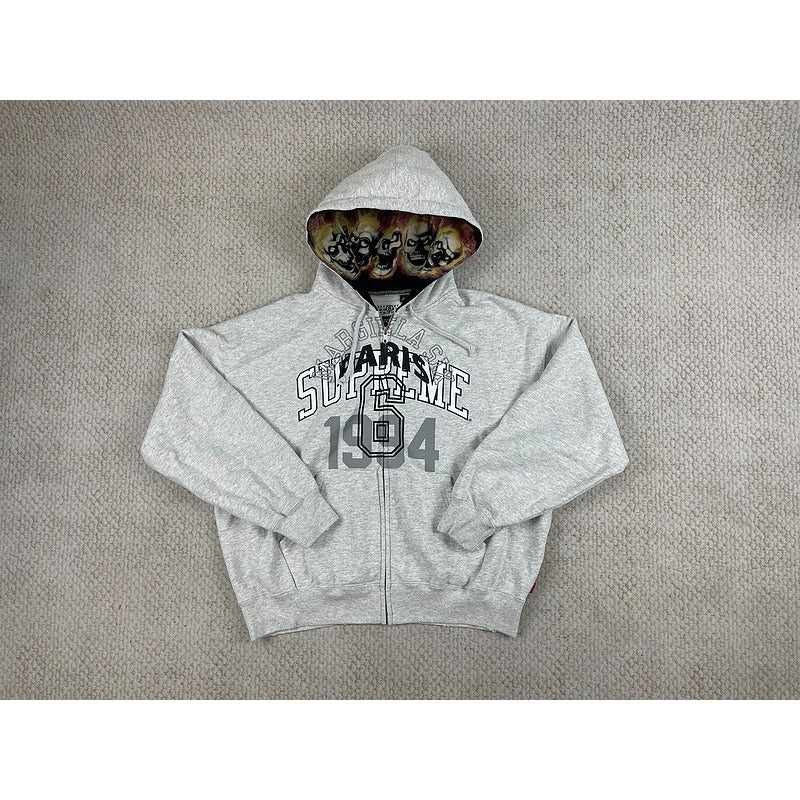 Supreme x MM6 Maison Margiela Skulls Zip Up Hoodie Sweatshirt - Grey