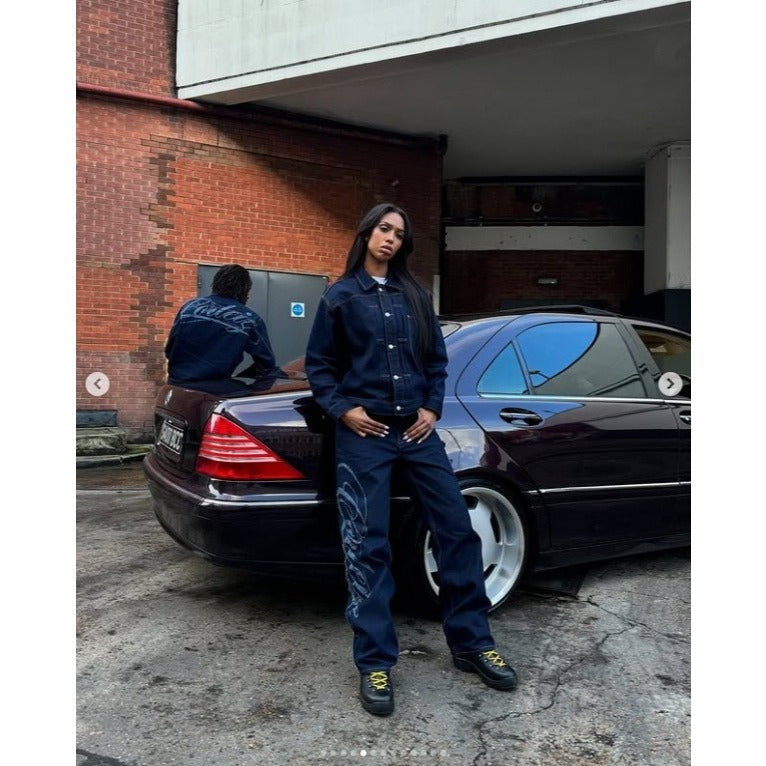 FRAYED DENIM BAGGY JEANS [INDIGO] - Corteiz