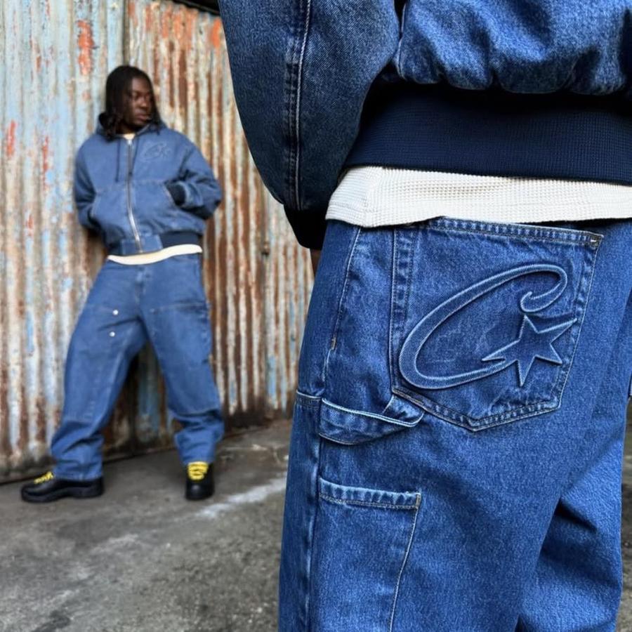 Embossed C-Star Denim Work Jacket Blue - Corteiz