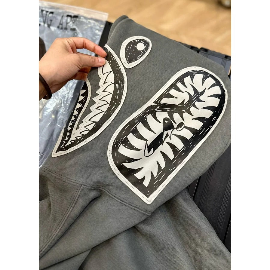 A Bathing Ape BAPE Hand Drawn Face Shark Full Zip Hoodie - Grey