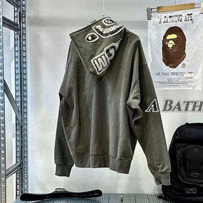 A Bathing Ape BAPE Hand Drawn Face Shark Full Zip Hoodie - Grey