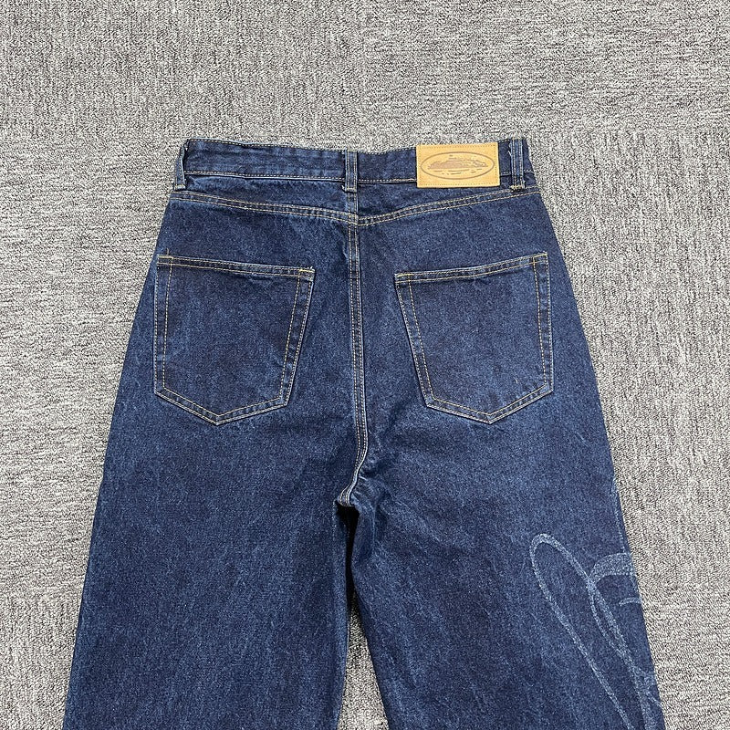 FRAYED DENIM BAGGY JEANS [INDIGO] - Corteiz