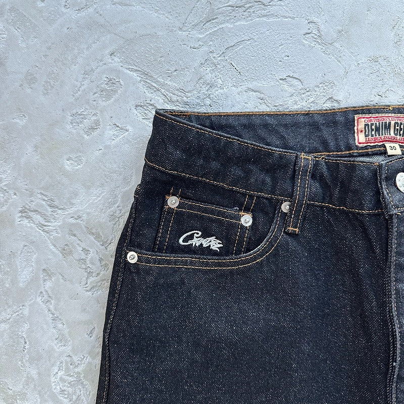 DUAL STRIPE BAGGY JEANS [BLACK WASH] - Corteiz
