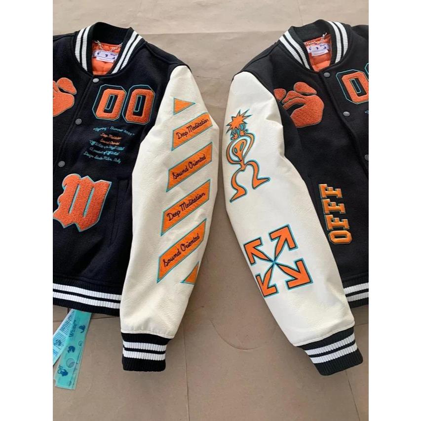 Off-White Black & White Deep Meditation Varsity Alien Jacket