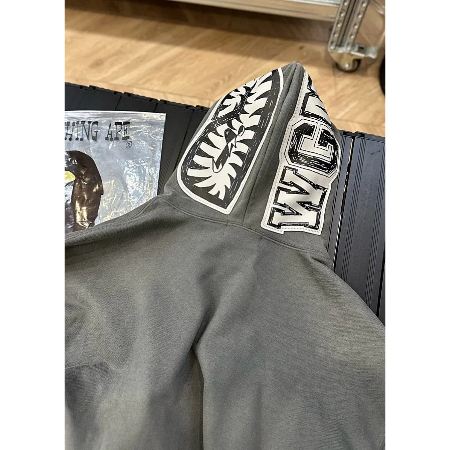 A Bathing Ape BAPE Hand Drawn Face Shark Full Zip Hoodie - Grey