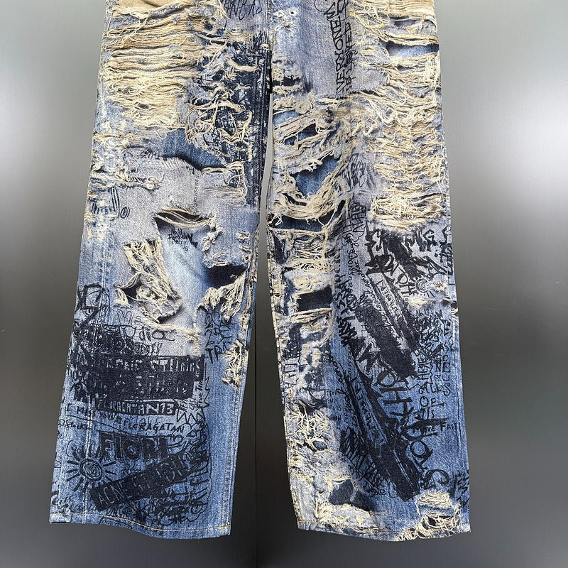 Acne Studios - 2023M [Super Baggy fit jeans] - trompe l'oeil 3D Print - Torn Scribble