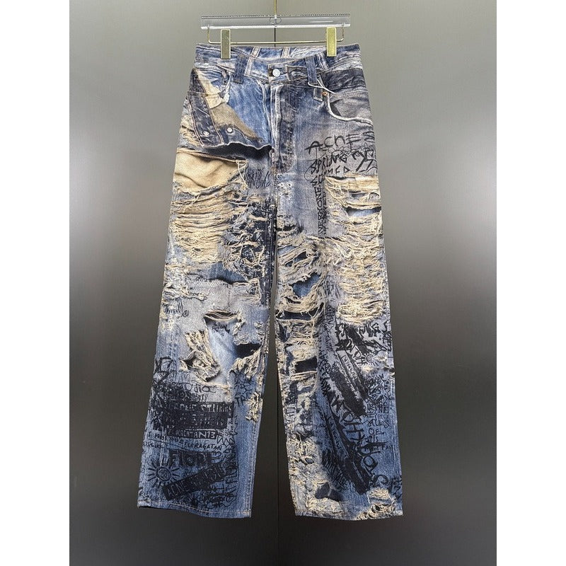 Acne Studios - 2023M [Super Baggy fit jeans] - trompe l'oeil 3D Print - Torn Scribble