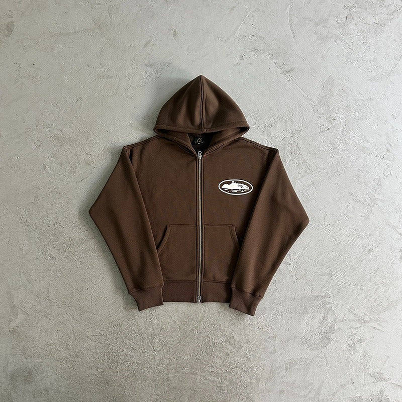 Corteiz Island Puff Print Zip Hoodie & Pants Set - Brown