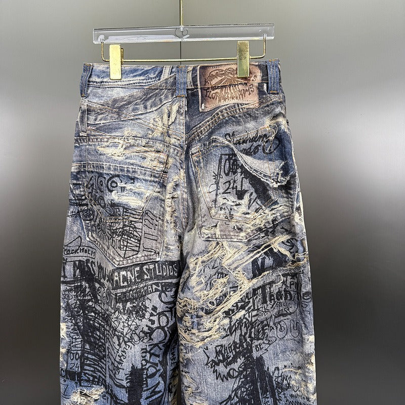 Acne Studios - 2023M [Super Baggy fit jeans] - trompe l'oeil 3D Print - Torn Scribble
