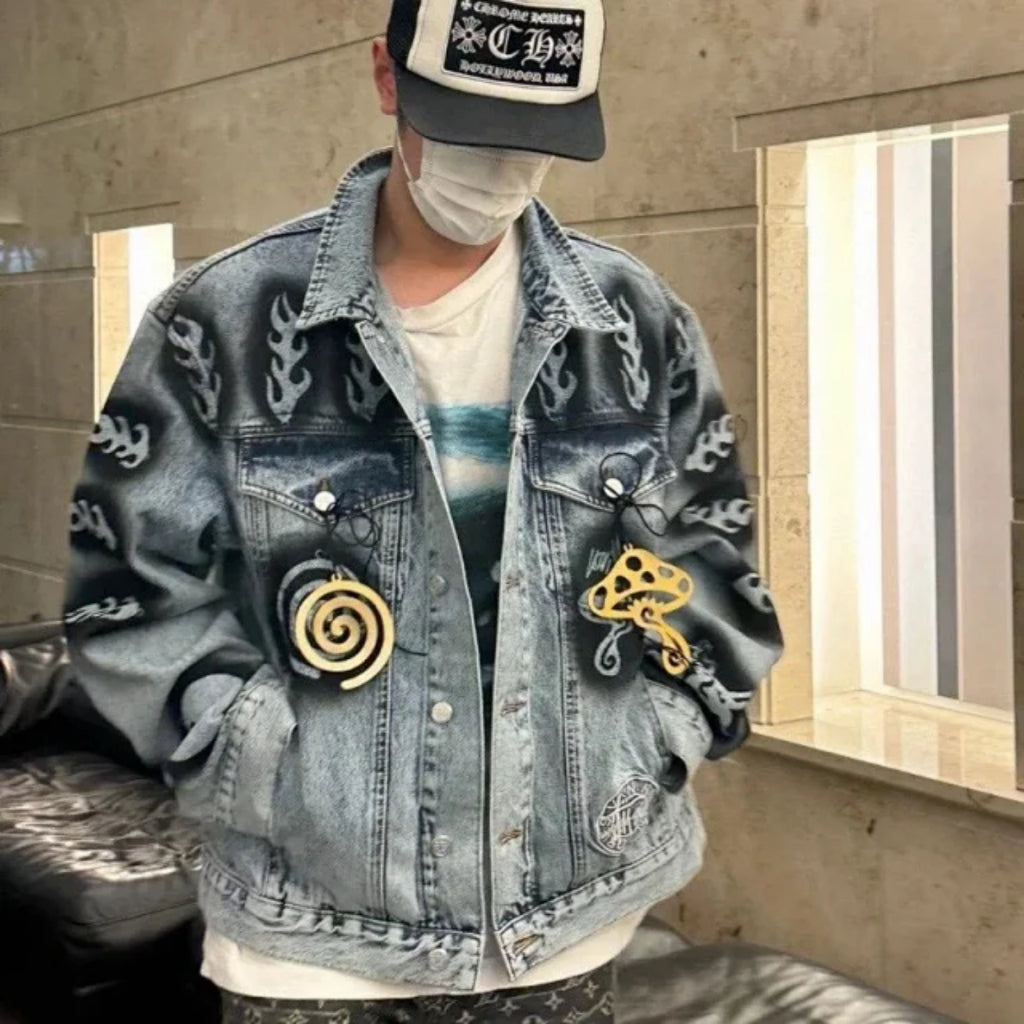 Stussy x Dries Van Noten Hand-Stencilled Denim Jacket 'Washed Blue'