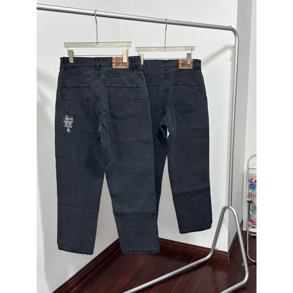 Stussy 8 Ball Wide Leg Washed Jeans Black