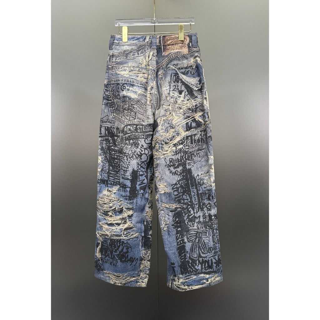 Acne Studios - 2023M [Super Baggy fit jeans] - trompe l'oeil 3D Print - Torn Scribble