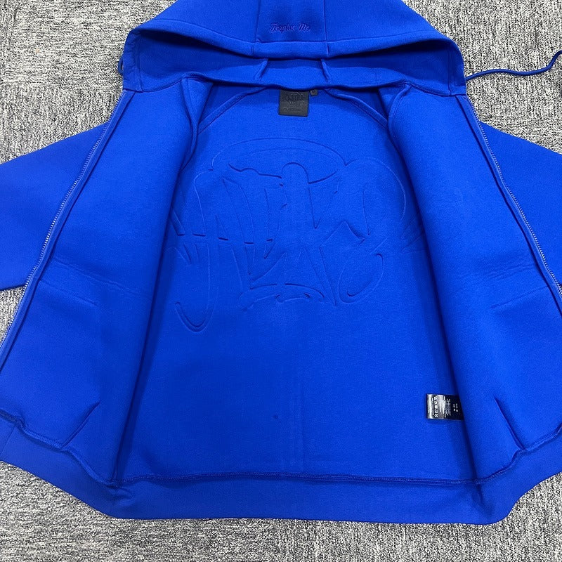 Syna World - Neoprene Embossed Zip Hoodie Blue