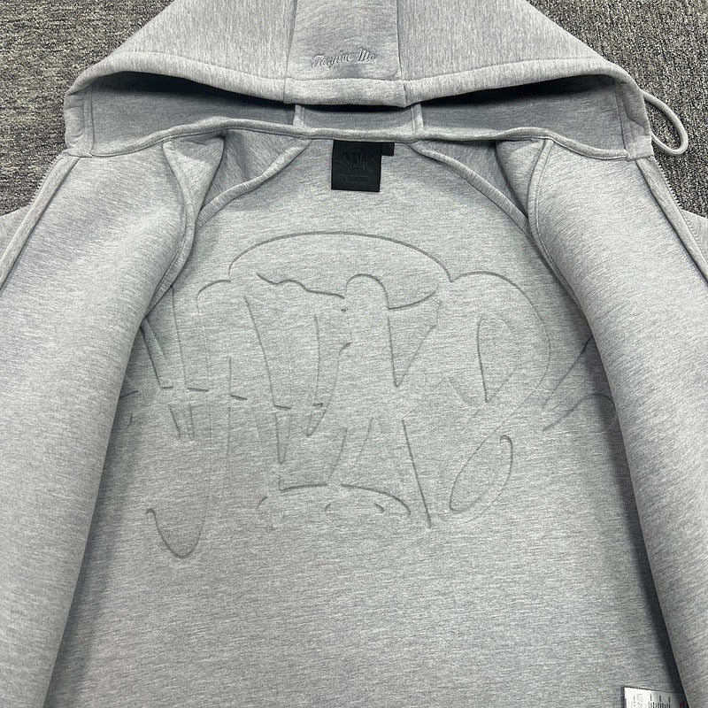 Syna World - Neoprene Embossed Zip Hoodie Grey
