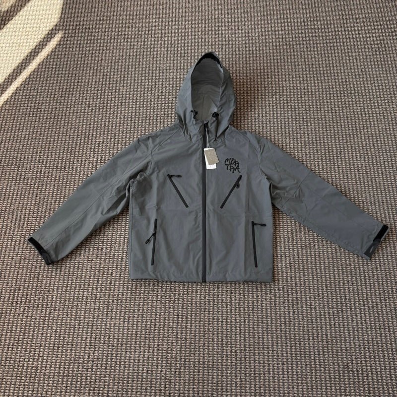 mertra - Monogram Shell Jacket (Grey) - Water Reactive Monogram Pattern Effect