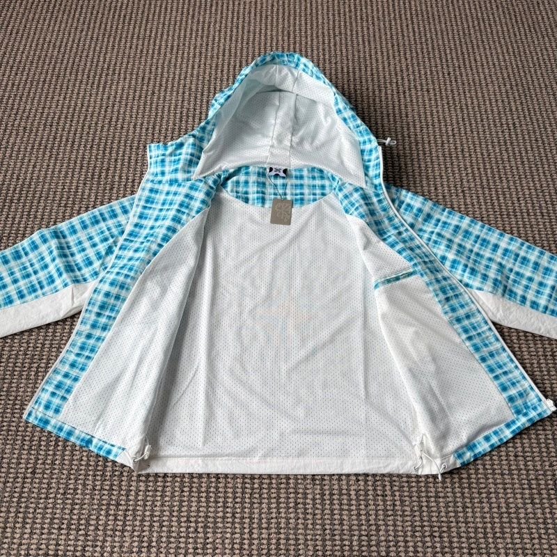 mertra - Asymmetrical Plaid Softshell Jacket [GREEN/BLUE]