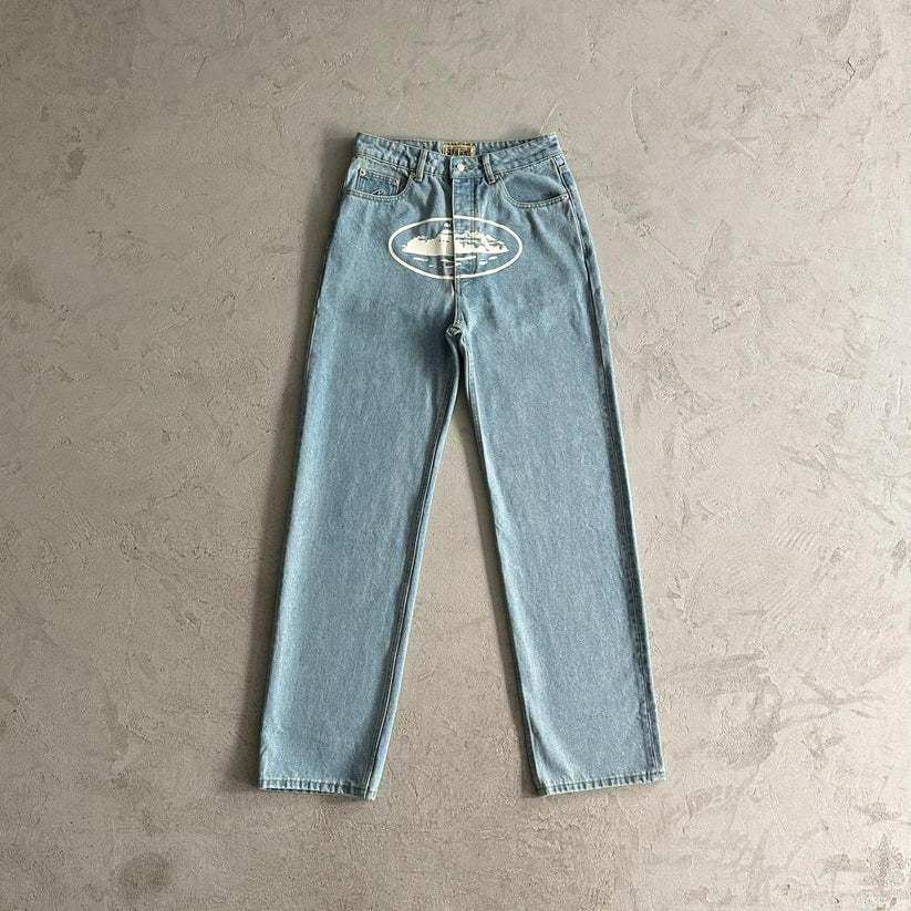 Alcatraz Baggy Denim Jeans [Black/Light Blue] - Corteiz
