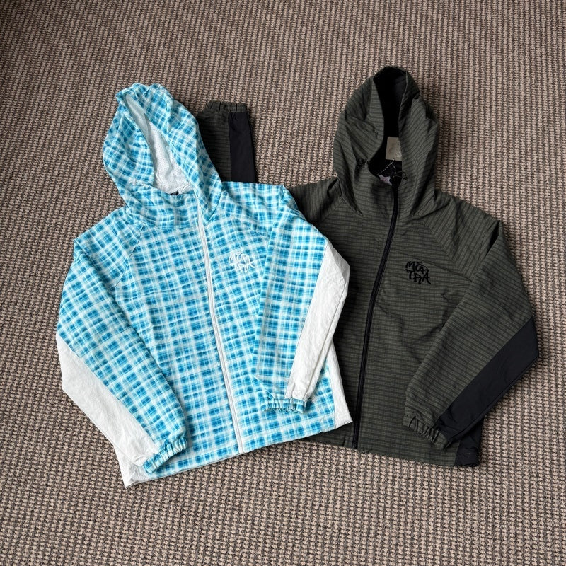 mertra - Asymmetrical Plaid Softshell Jacket [GREEN/BLUE]