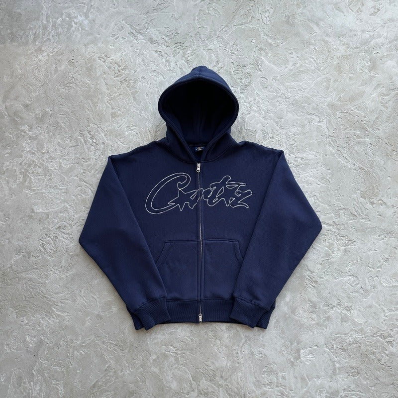 Thick Stitch Allstarz Zip Hoodie/ Sweatpants/ Set - Corteiz [NAVY]