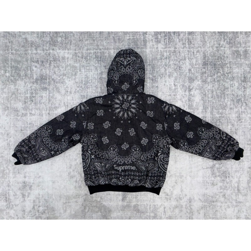Supreme Bandana Jacquard Denim Hooded Work Jacket [Black/Blue]