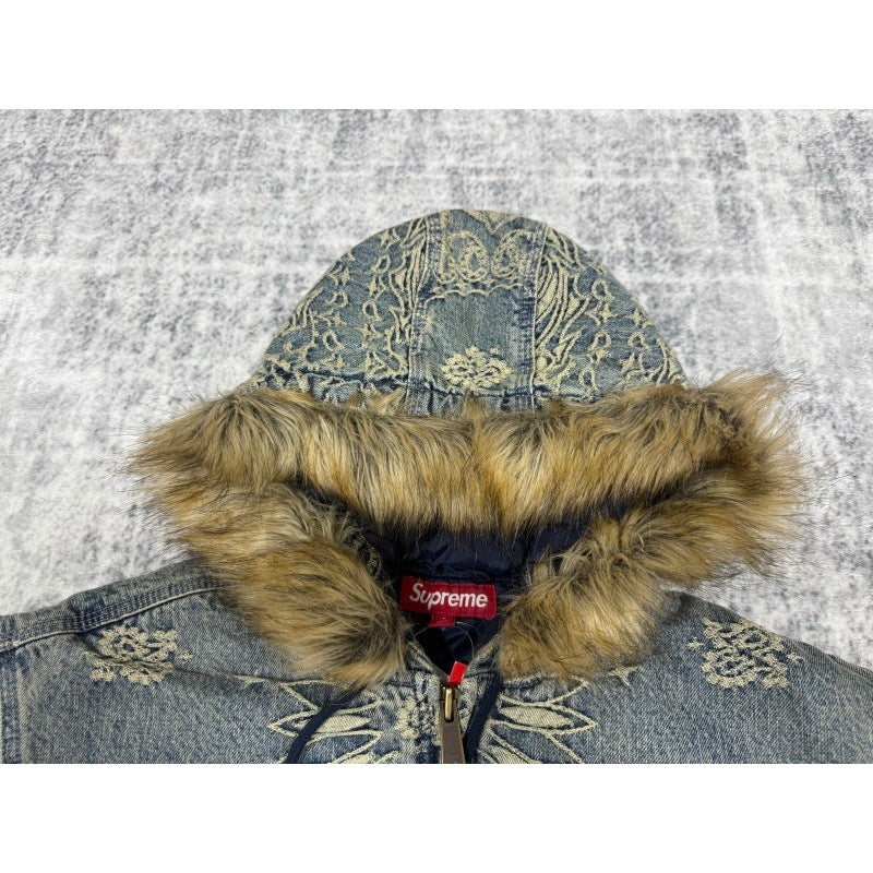Supreme Bandana Jacquard Denim Hooded Work Jacket [Black/Blue]