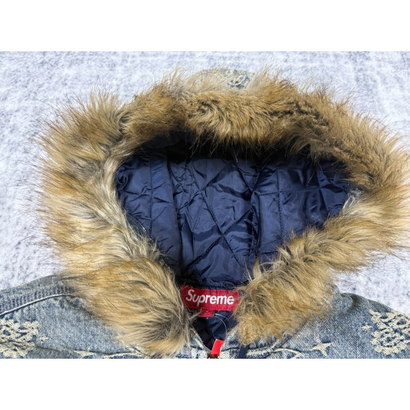 Supreme Bandana Jacquard Denim Hooded Work Jacket [Black/Blue]