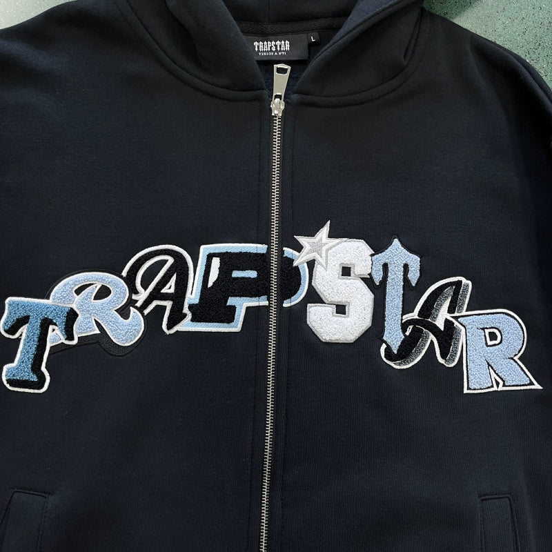 Trapstar Wildcard chenille Hoodie Tracksuit - Black Blue Edition
