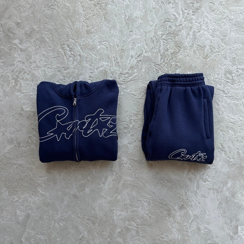 Thick Stitch Allstarz Zip Hoodie/ Sweatpants/ Set - Corteiz [NAVY]