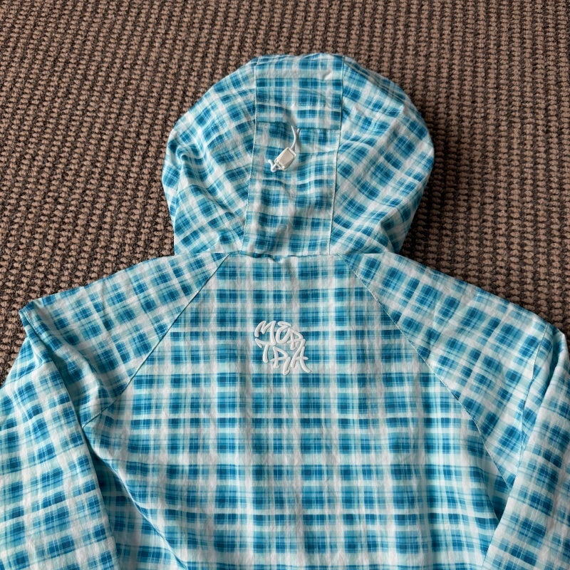 mertra - Asymmetrical Plaid Softshell Jacket [GREEN/BLUE]