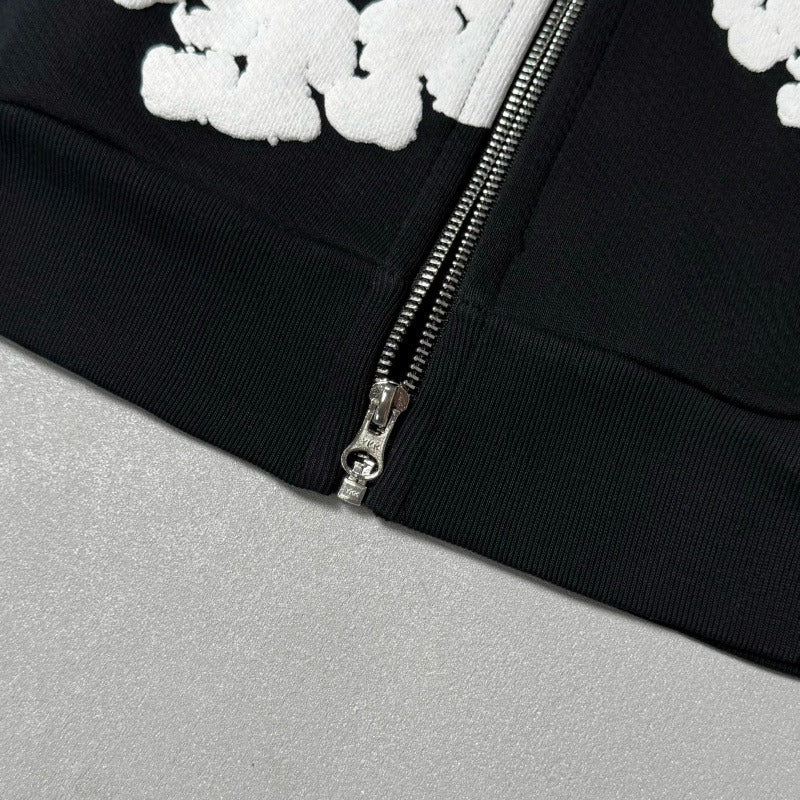 Black Cotton-Wreath Zipper Hoodie - DNM.TRS
