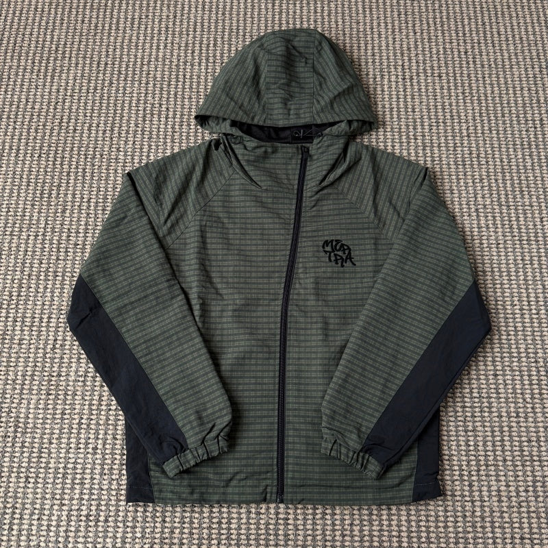 mertra - Asymmetrical Plaid Softshell Jacket [GREEN/BLUE]