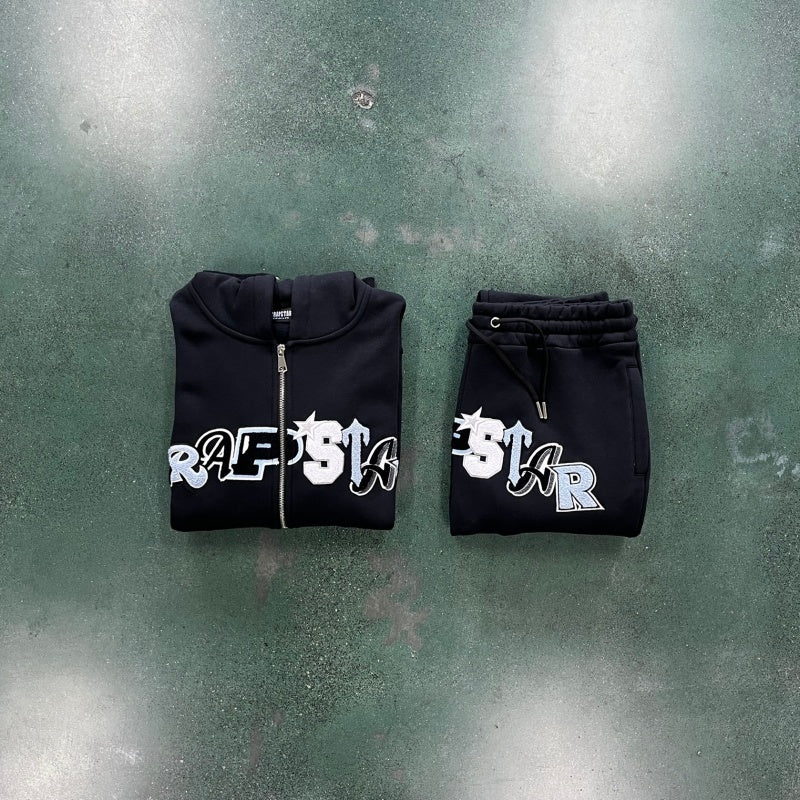 Trapstar Wildcard chenille Hoodie Tracksuit - Black Blue Edition