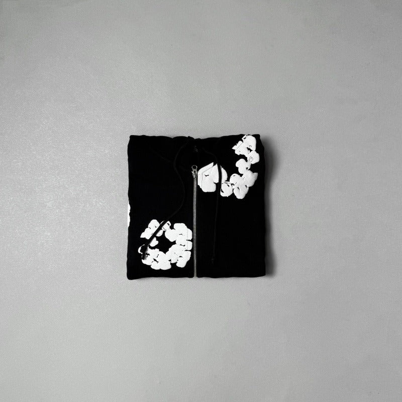 Black Cotton-Wreath Zipper Hoodie - DNM.TRS