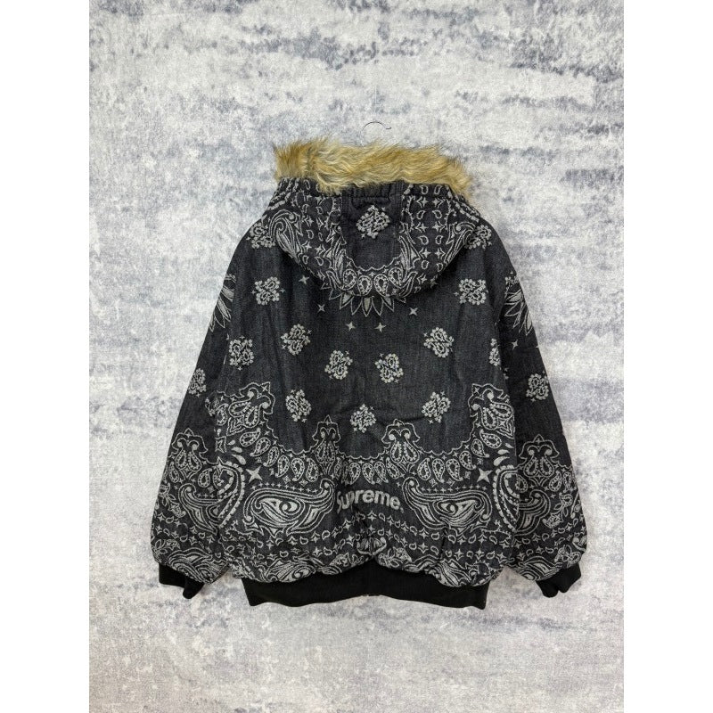 Supreme Bandana Jacquard Denim Hooded Work Jacket [Black/Blue]