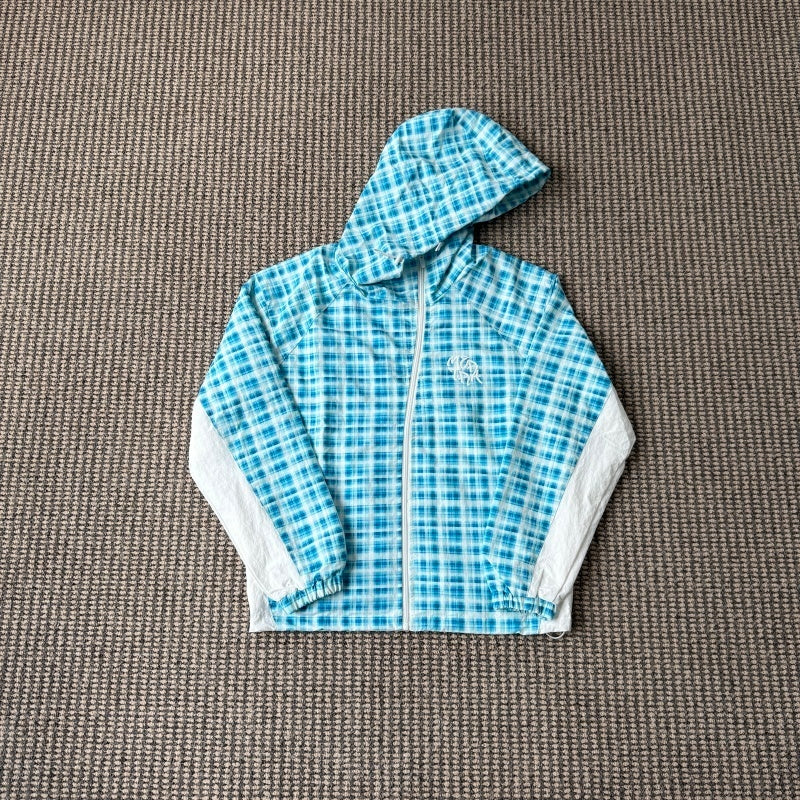 mertra - Asymmetrical Plaid Softshell Jacket [GREEN/BLUE]