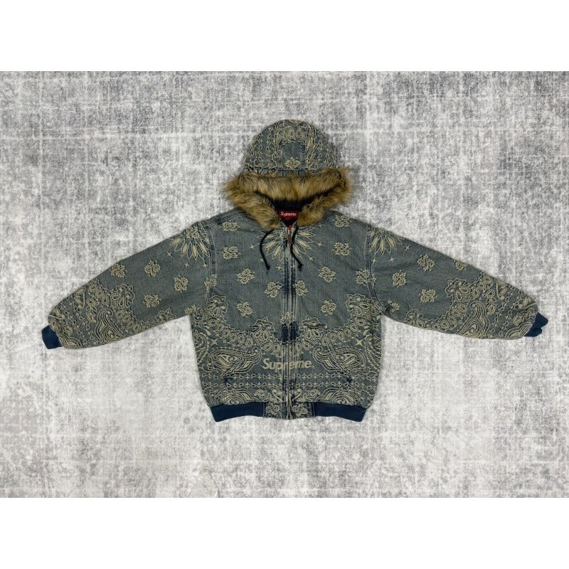 Supreme Bandana Jacquard Denim Hooded Work Jacket [Black/Blue]