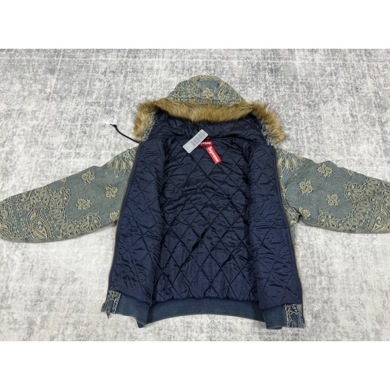 Supreme Bandana Jacquard Denim Hooded Work Jacket [Black/Blue]