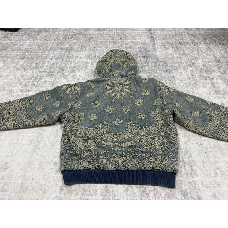 Supreme Bandana Jacquard Denim Hooded Work Jacket [Black/Blue]