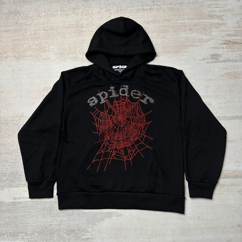 Sp5der OG Rhinestone Logo Hoodie [Black]