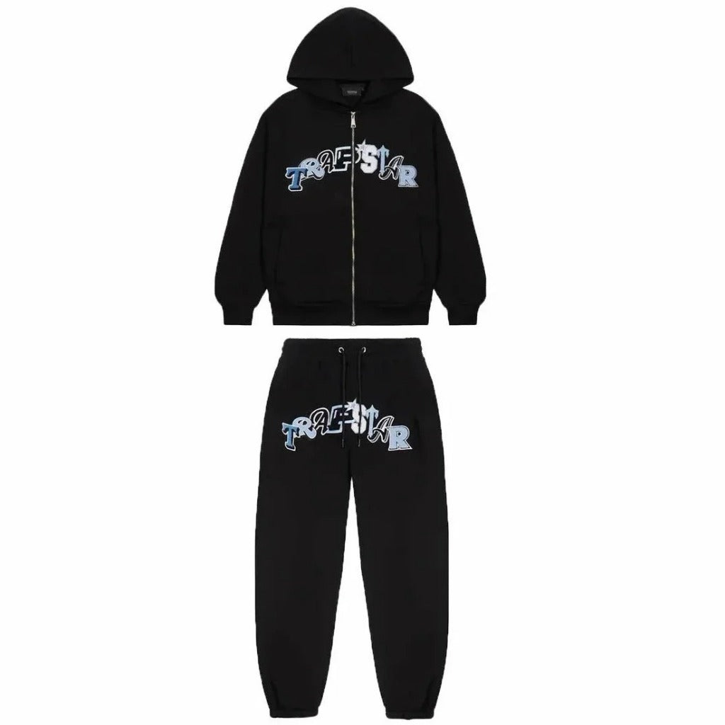Trapstar Wildcard chenille Hoodie Tracksuit - Black Blue Edition