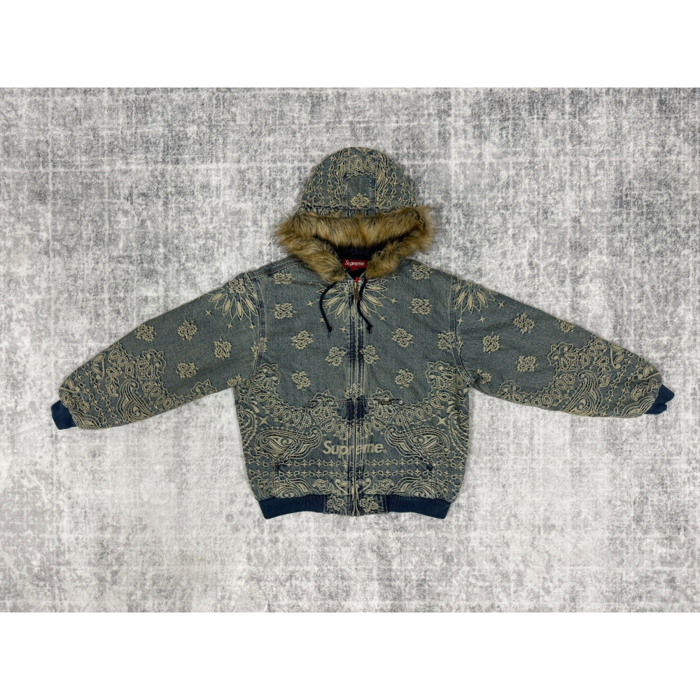 Supreme Bandana Jacquard Denim Hooded Work Jacket [Black/Blue]