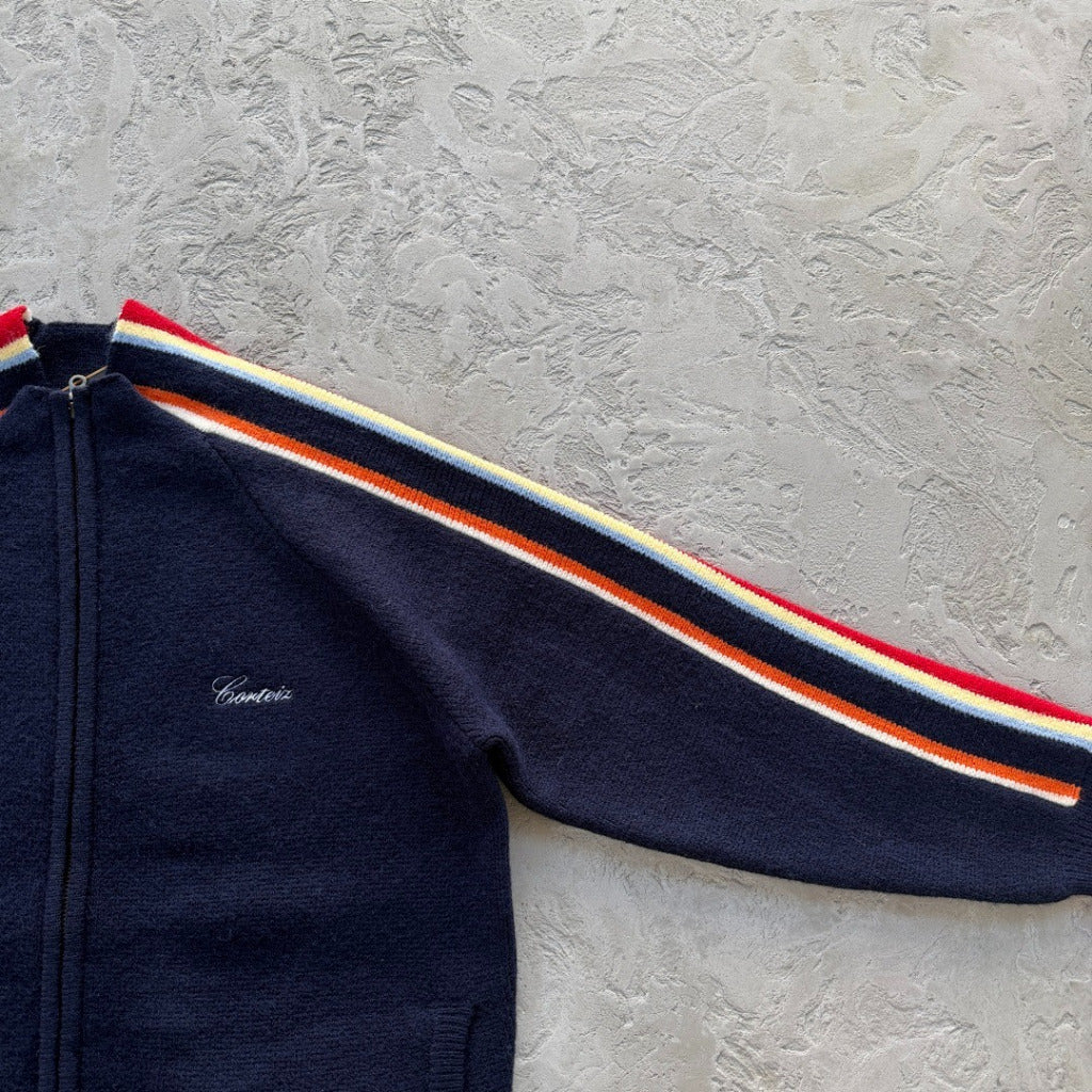 Multi Stripe Knit Zip Up Top Navy - FW25 - Corteiz