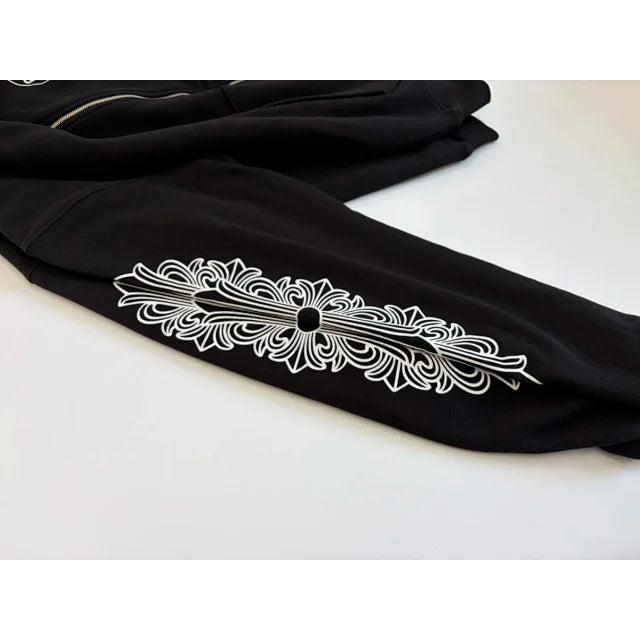 Chrome Hearts Horseshoe Floral Cross Sleeve Zip Up Hoodie