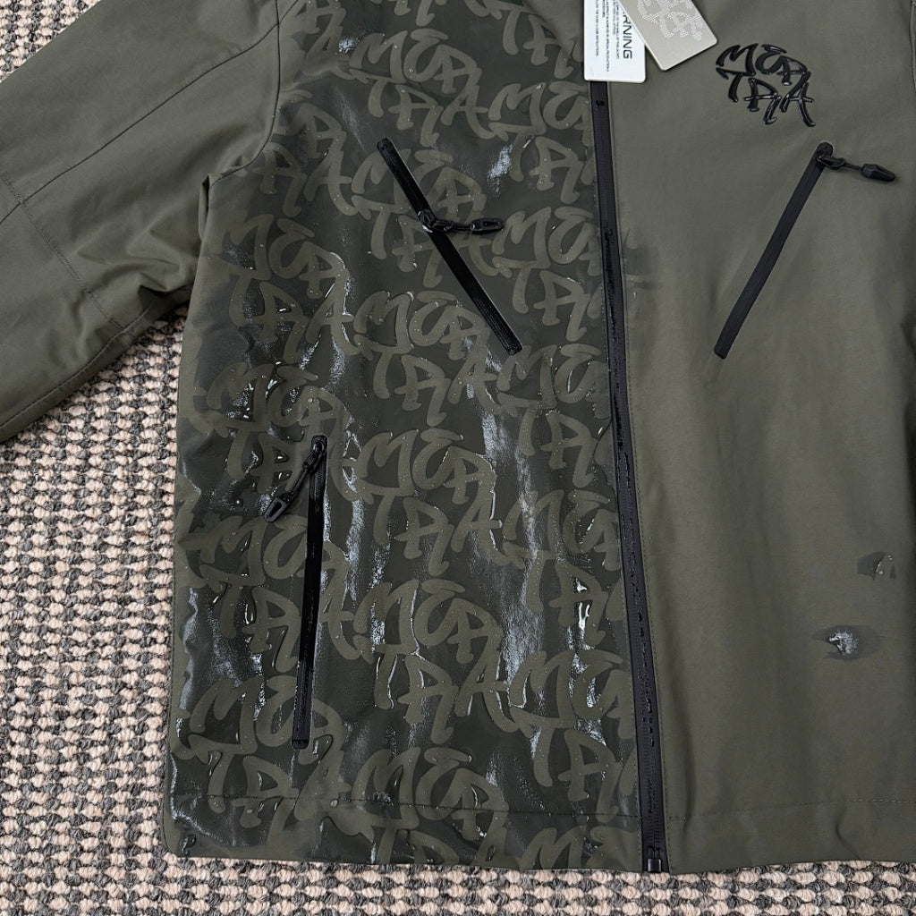 mertra -  Monogram Shell Jacket (Brown) - Water Reactive Monogram Pattern Effect